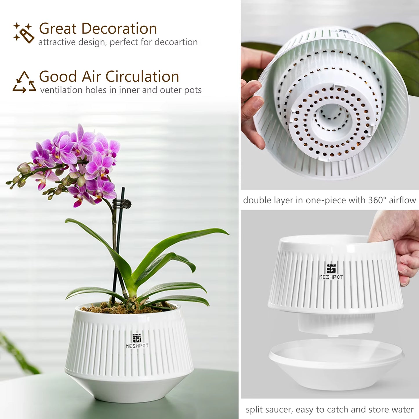 Orchid Pots with Holes Flower Pot for Repotting Plastic Planter Indoor-Outdoor Plants Home Decorative Air Plant Pot
