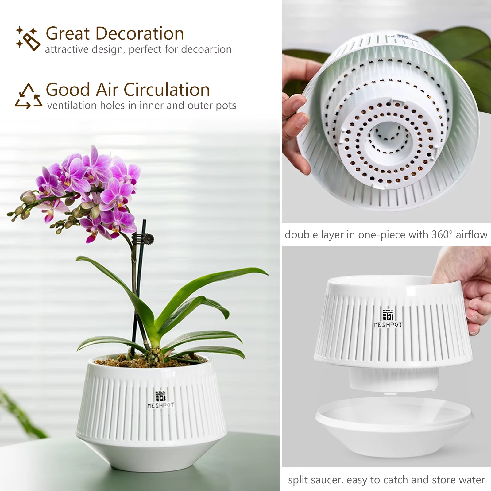 Orchid Pots with Holes Flower Pot for Repotting Plastic Planter Indoor-Outdoor Plants Home Decorative Air Plant Pot